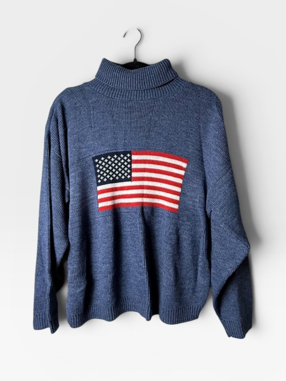 Jason Maxwell Flag Sweater Size Large/XL‎ Vintage Flag Turtleneck Winter (H)